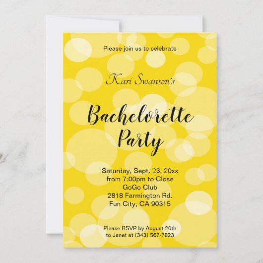 ガールズナイトアウトパーティー | イエロー 招待状 (裏面)