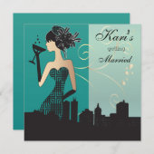 ガールズナイトアウトパーティー-ティール（緑がかった色） 招待状 (正面/裏面)