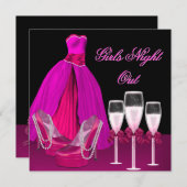 ガールズナイトアウトピンクシューズハイヒールズシャンパン 招待状 (正面/裏面)