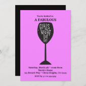 ガールズナイトアウトワイングラス任意の色のパーティー 招待状 (正面/裏面)