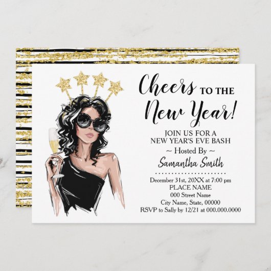 ガールズナイトアウト応援へ新年グリッター 招待状 (正面/裏面)