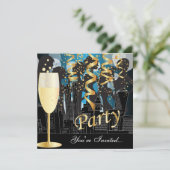 ガールズナイトアウト誕生日パーティー |メタリックブルー 招待状 (スタンド正面)