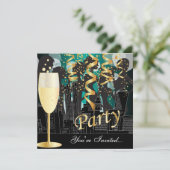 ガールズナイトアウト誕生日パーティー | 金属ティール(緑がかった色) 招待状 (スタンド正面)