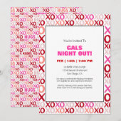 ガールズナイトアウトXOXOピンクかわいいガレンティンデイパーティー 招待状 (正面/裏面)