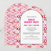 ガールズナイトアウトXOXOピンクアーチガレンティーヌデイパーティー 招待状 (正面/裏面)