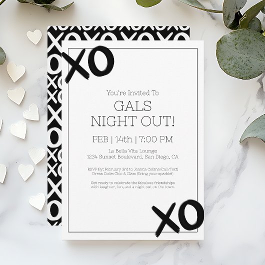 ガールズナイトアウトXOXO白黒ガレンティンパーティー 招待状