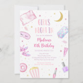 ガールズナイトインスランバーパーティーピンクトゥイーン誕生日 招待状 (正面)