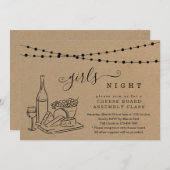ガールズナイトワインのテイスティングとチーズボードパーティー 招待状 (正面/裏面)