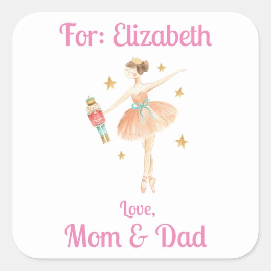ガールズナカスタムツクラッカーバレエのクリスマスプレゼント スクエアシール (正面)