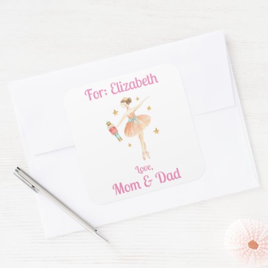 ガールズナカスタムツクラッカーバレエのクリスマスプレゼント スクエアシール (封筒)