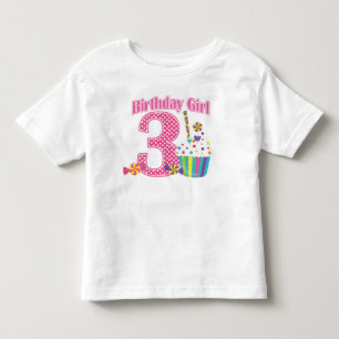ガールズナンバー3カップケーキ誕生日Tシャツ トドラーTシャツ