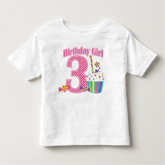 ガールズナンバー3カップケーキ誕生日Tシャツ トドラーTシャツ
