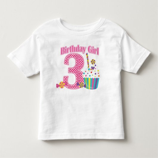 ガールズナンバー3カップケーキ誕生日Tシャツ トドラーTシャツ (正面)