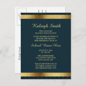 ガールズネイビエレガントーブルー金ゴールドカレッジトランクパーティー インビテーションポストカード (正面/裏面)