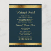 ガールズネイビエレガントーブルー金ゴールドカレッジトランクパーティー インビテーションポストカード (正面)