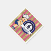 ガールズネイビーピンク金ゴールド航海のベビーシャワー スタンダードカクテルナプキン (角)