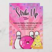 ガールズネオンピンクボーリング絞り染めパーティー 招待状 (正面/裏面)
