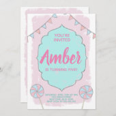 ガールズネズミ棒つきキャンデーキッズ誕生日招待状 招待状 (正面/裏面)