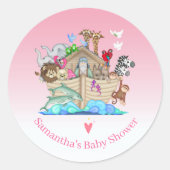 ガールズノアズアークベビーシャワー誕生日 ラウンドシール (正面)