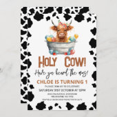 ガールズハイランドカウバケットカウズプリント1st誕生日 招待状 (正面/裏面)