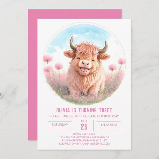 ガールズハイランドカウフィエスタガール誕生日 招待状 (正面/裏面)