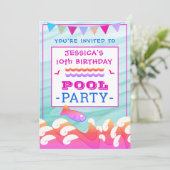 ガールズハッピーフィッシュプールパーティー誕生日 招待状 (スタンド正面)
