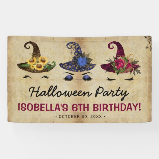 ガールズハロウィーンウィッチ子供の誕生日パーティー 横断幕 (横)