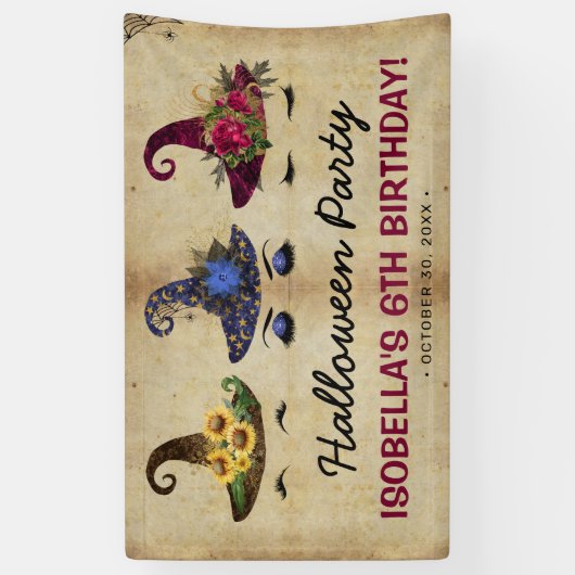 ガールズハロウィーンウィッチ子供の誕生日パーティー 横断幕 (縦)