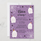 ガールズハロウィーン誕生日パーティー幽霊紫 招待状 (正面)