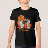 ガールズハローパンプキン秋スタイルウィズキャッツグレー トライブレンドＴシャツ (正面)