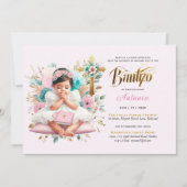 ガールズバウティゾピンク金ゴールドフローラクロス 招待状 (正面)