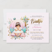 ガールズバウティゾピンク金ゴールドフローラクロス 招待状 (正面)