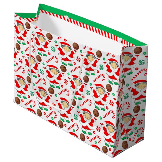 ガールズバスケットボールクリスマスホリデー ラージペーパーバッグ (正面アングル)