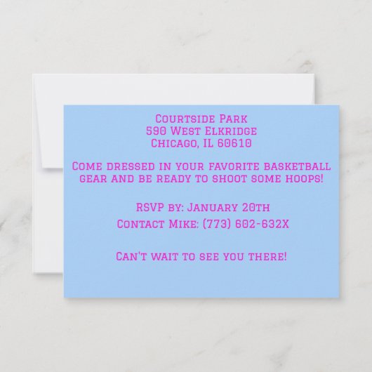 ガールズバスケットボールフープ誕生日 招待状 (裏面)