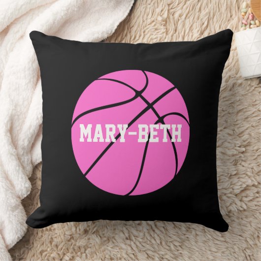 ガールズバスケットボール名前をカスタムするピンク装飾用クッション クッション (ブランケット)