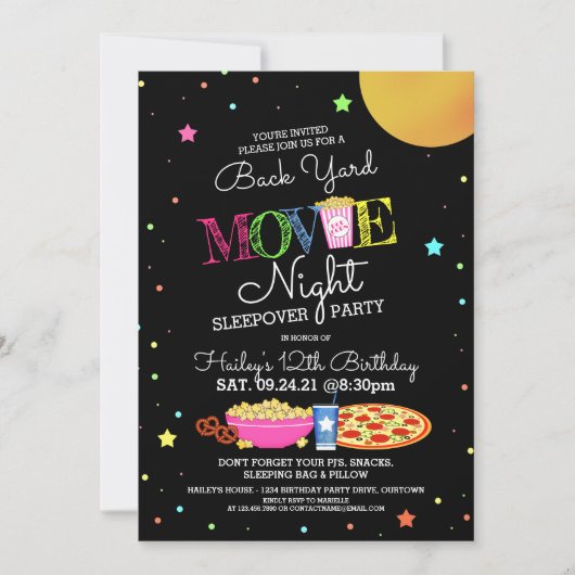 ガールズバックヤードムービーナイト誕生日パーティー 招待状 (正面)