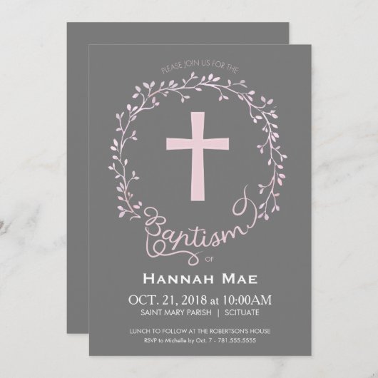 ガールズバプテスマ《キリスト教》洗礼式や命名式招待状ガーリー招待状 招待状 (正面/裏面)