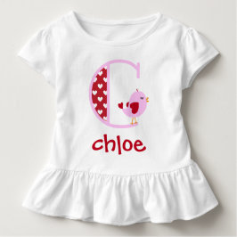 ガールズバレンタインズデイバードラッフルシャツイニシャルC ベビーTシャツ