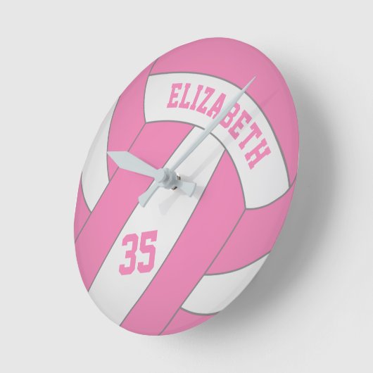 ガールズバレーボールピンクまたは任意の色 ラウンド壁時計 (傾斜)