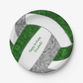 ガールズバレーボール誕生日パーティーグリーングレー ペーパープレート (正面)
