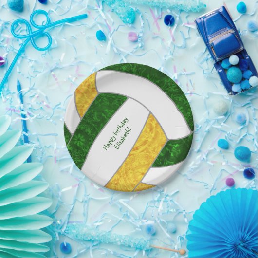 ガールズバレーボール誕生日パーティーグリーン金ゴールド ペーパープレート (パーティー)