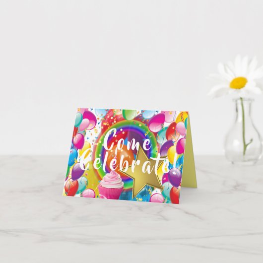 ガールズバースデーパーティバルーン招待状 カード (小さな植物)