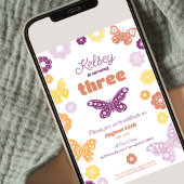 ガールズバースデーパーティーレトロバタフライ誕生日 招待状