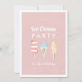 ガールズパステルアイスクリームサマーバースデーパーティー 招待状 (正面)