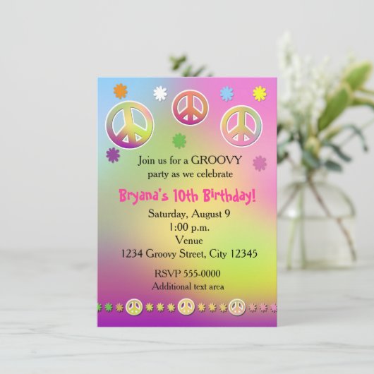 ガールズパステル絞り染めグルービーバースデーパーティー 招待状 (スタンド正面)