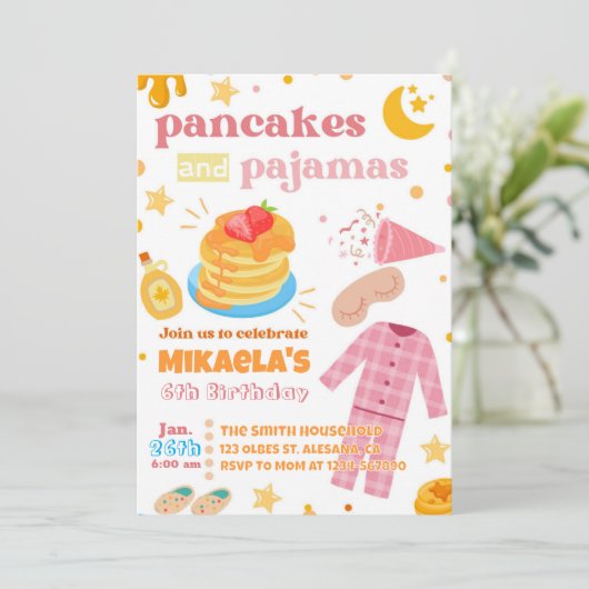 ガールズパンケーキアンドパジャマ誕生日招待状 招待状 (スタンド正面)
