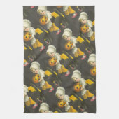 ガールズパンプキンキャットヴィンテージハロウィーン キッチンタオル (縦)