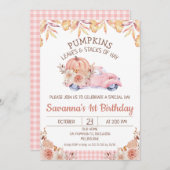 ガールズパンプキントラック秋の紅葉フローラ誕生日 招待状 (正面/裏面)