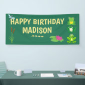 ガールズパーソナライズされたカエル誕生日 横断幕 (トレードショー)