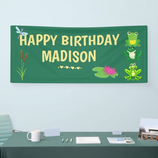ガールズパーソナライズされたカエル誕生日 横断幕 (トレードショー)